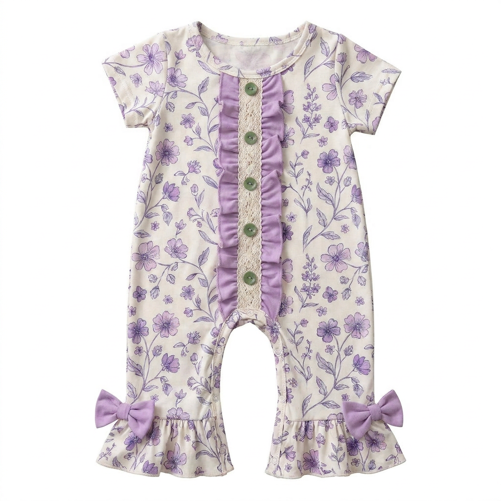 Cotton Cute Daisy Printed Romper Ruffle Bow Baby Girl Jumpsuit Bodysuit Beach Party Holiday Picnic