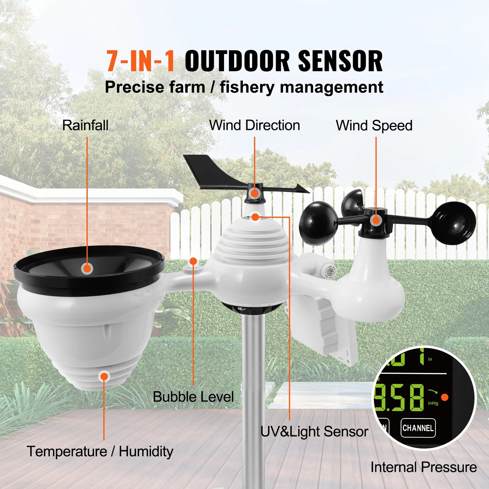 BENTISM 7 in 1 Wi - Fi Wireless Weather Station, for Indoor and Outdoor Temperature and Humidity, Wind Speed/Direction, Rainfall, with Built - in Barometer and 7.5in Digital Color Display