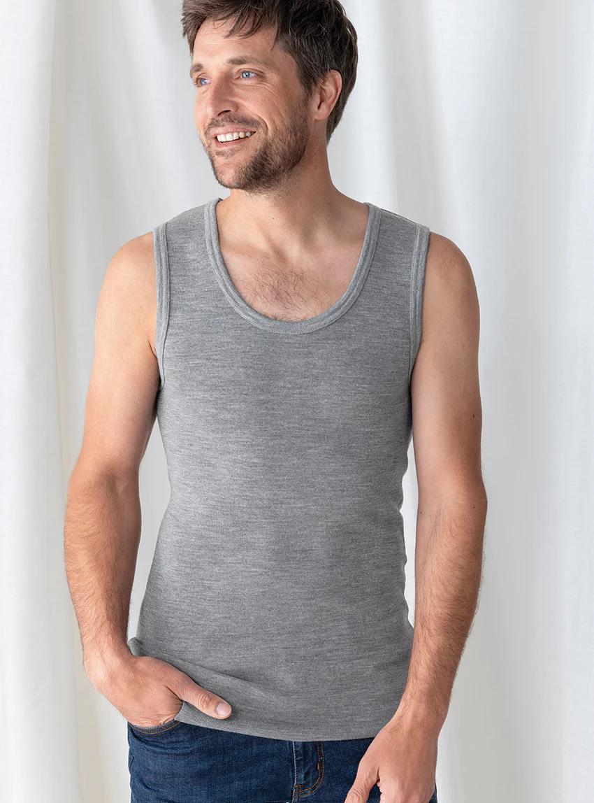 Débardeur thermique homme fin laine gris léger