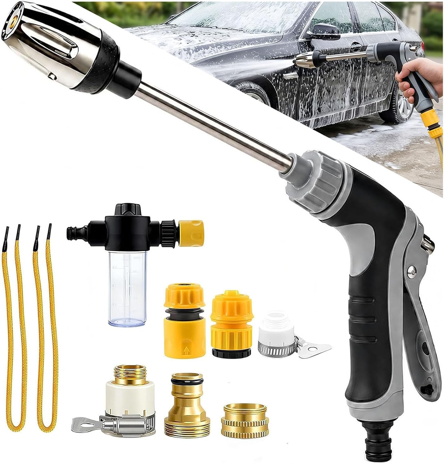 Hose Hawk pro Pressure Washer, Handheld Power Washer with 360 °   Rotating for Three Spray Modes, Instantly Blasts Away Dirt Stainless Steel Universal Hose Fit, Tool-Free Installation for Patio and Car