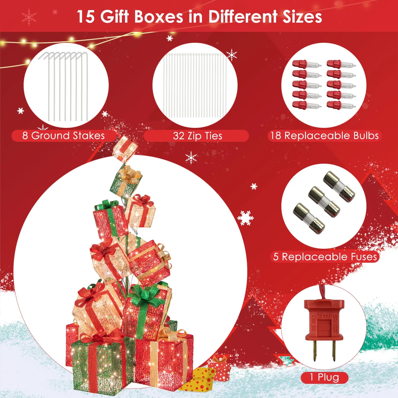 Tangkula 5.6 FT Christmas Lighted Gift Box Tower