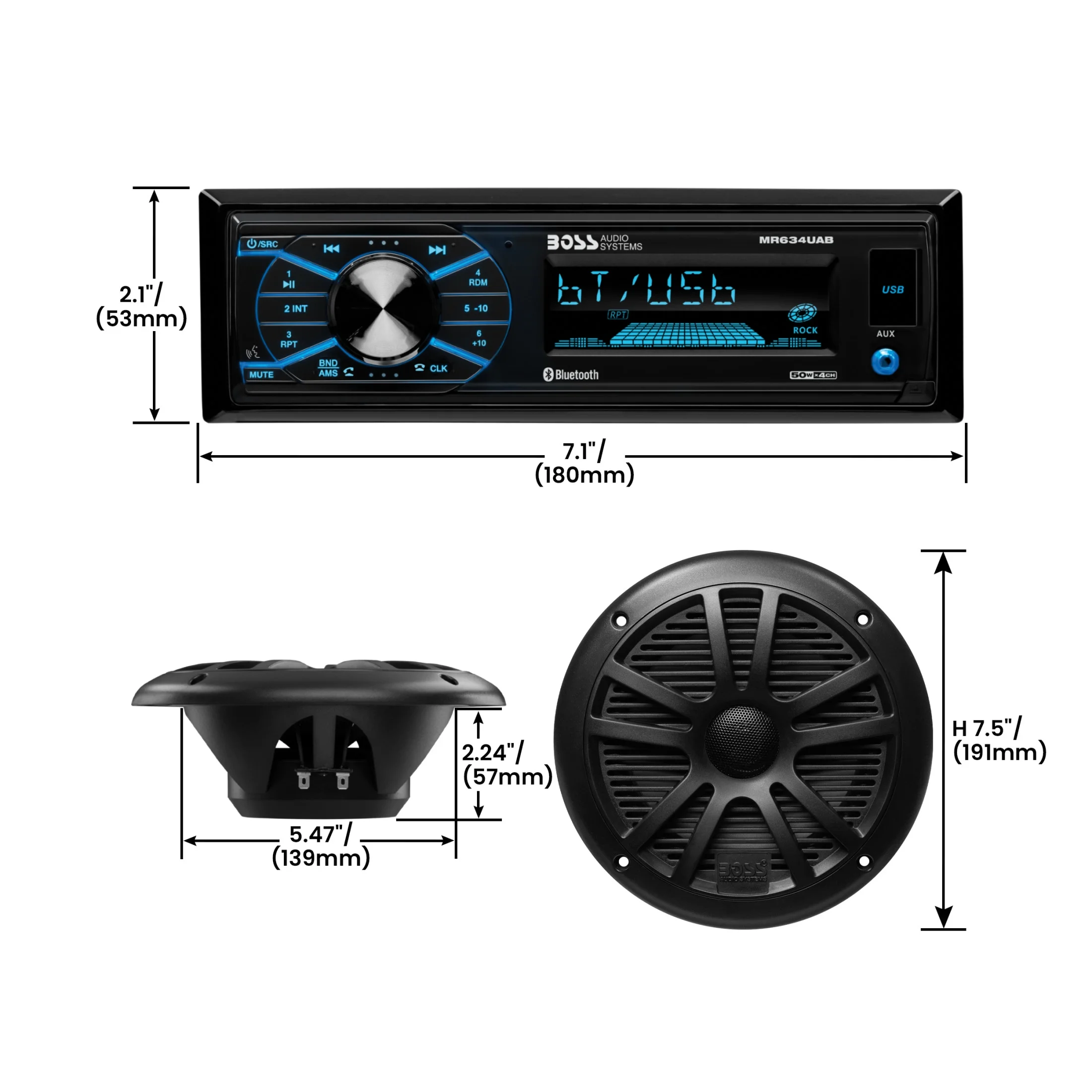 50W 4-Channel Single Din Marine Radio with Bluetooth, Black, MCBK634B.64(Black) - Image 7