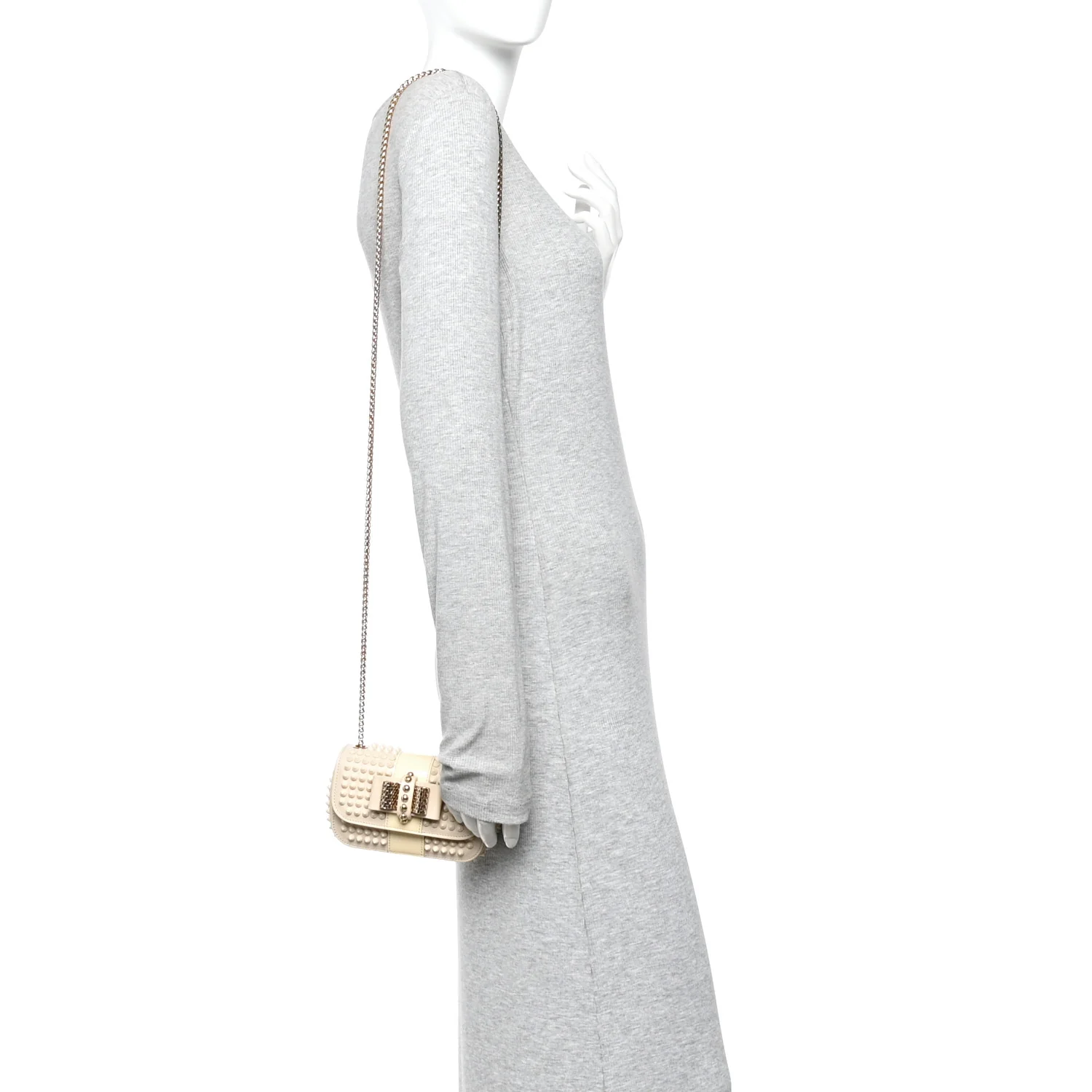 Calfskin Spikes Sweety Charity Shoulder Bag Beige