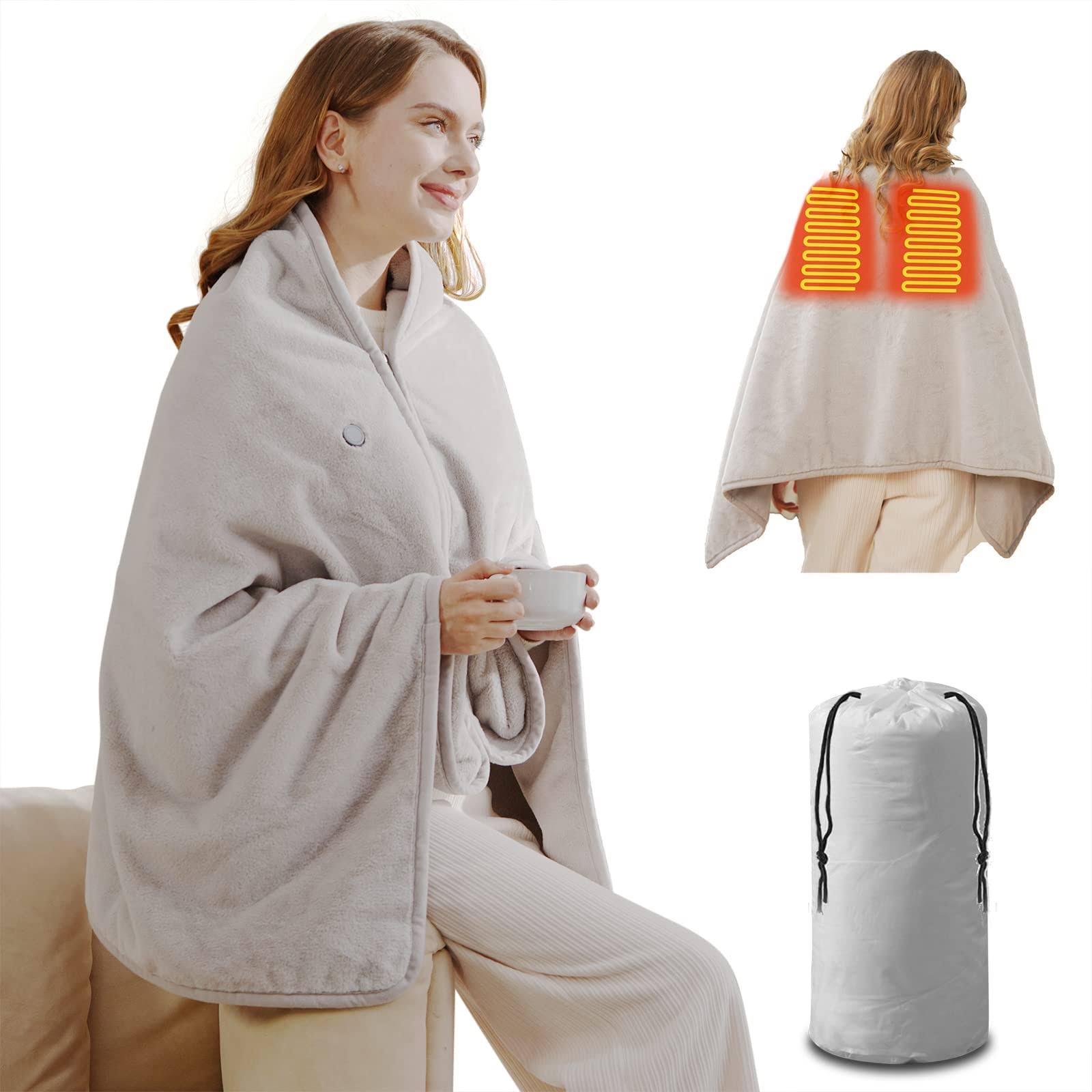 Zireot USB Heated Blanket,Portable Cordless Wearable Heated Shawl Throw Blanket for Home & Outdoor,Battery Operated Heated Blanket,With USB Charger