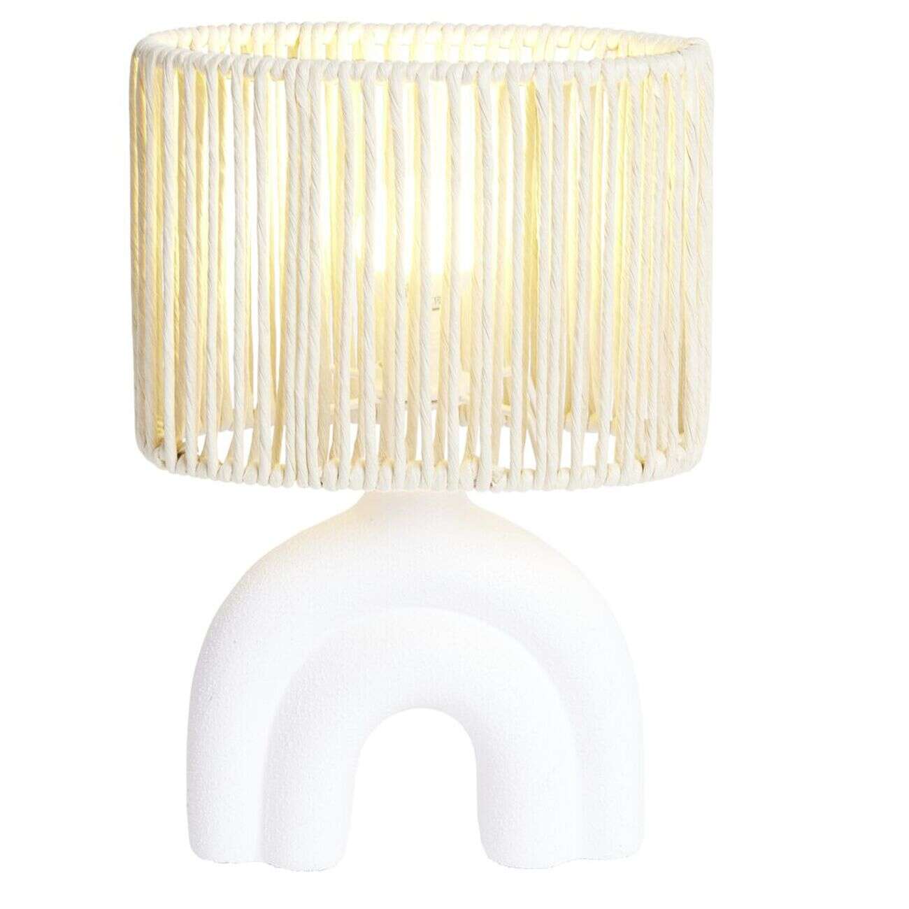 Lampe à poser socle forme 2 ponts abat jour papier tressé