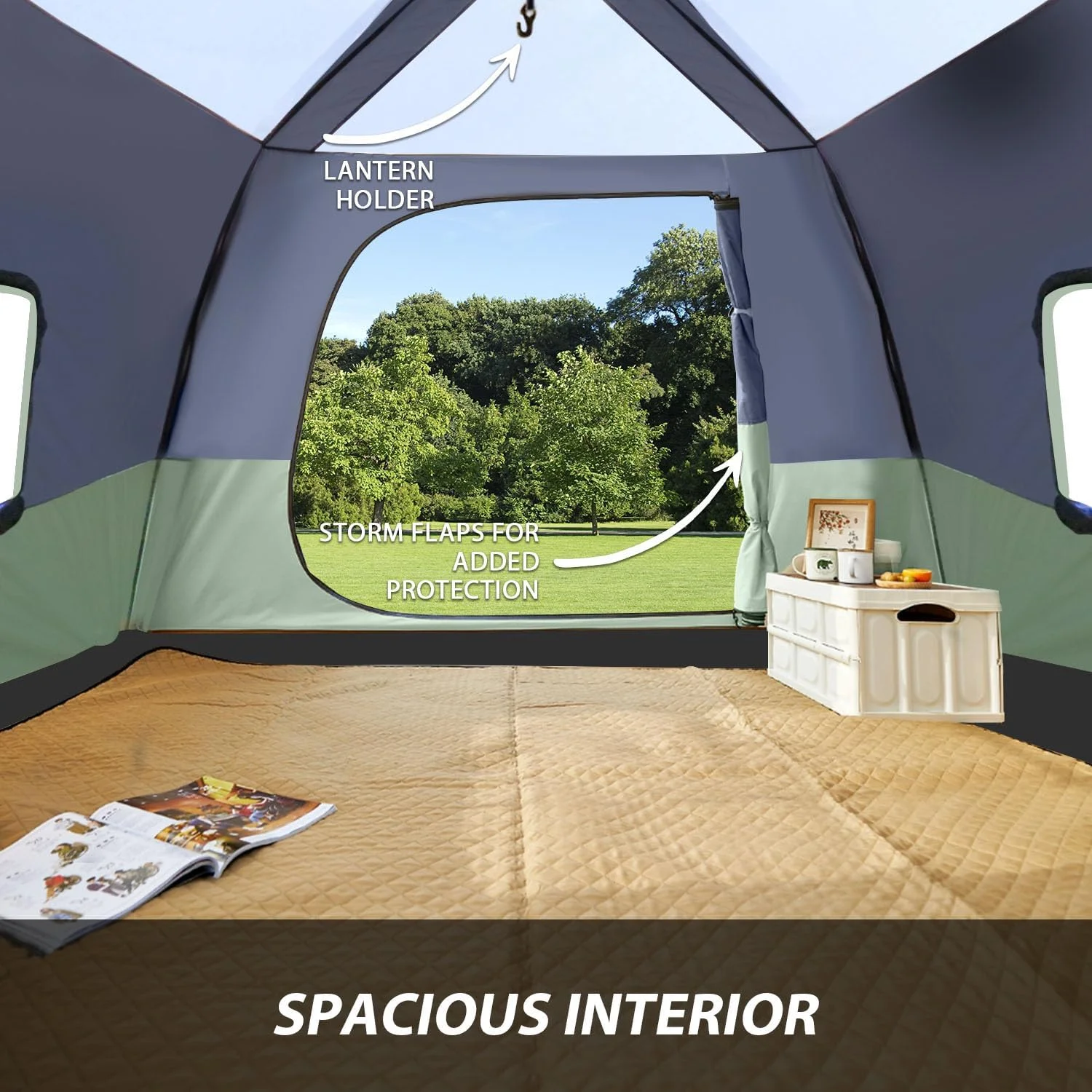 SUV Camping Tent for 6 - 8 Person with Rainfly, Car Camping Tent with Waterproof, Double Layer Design with Storage Bag, Green & Gray