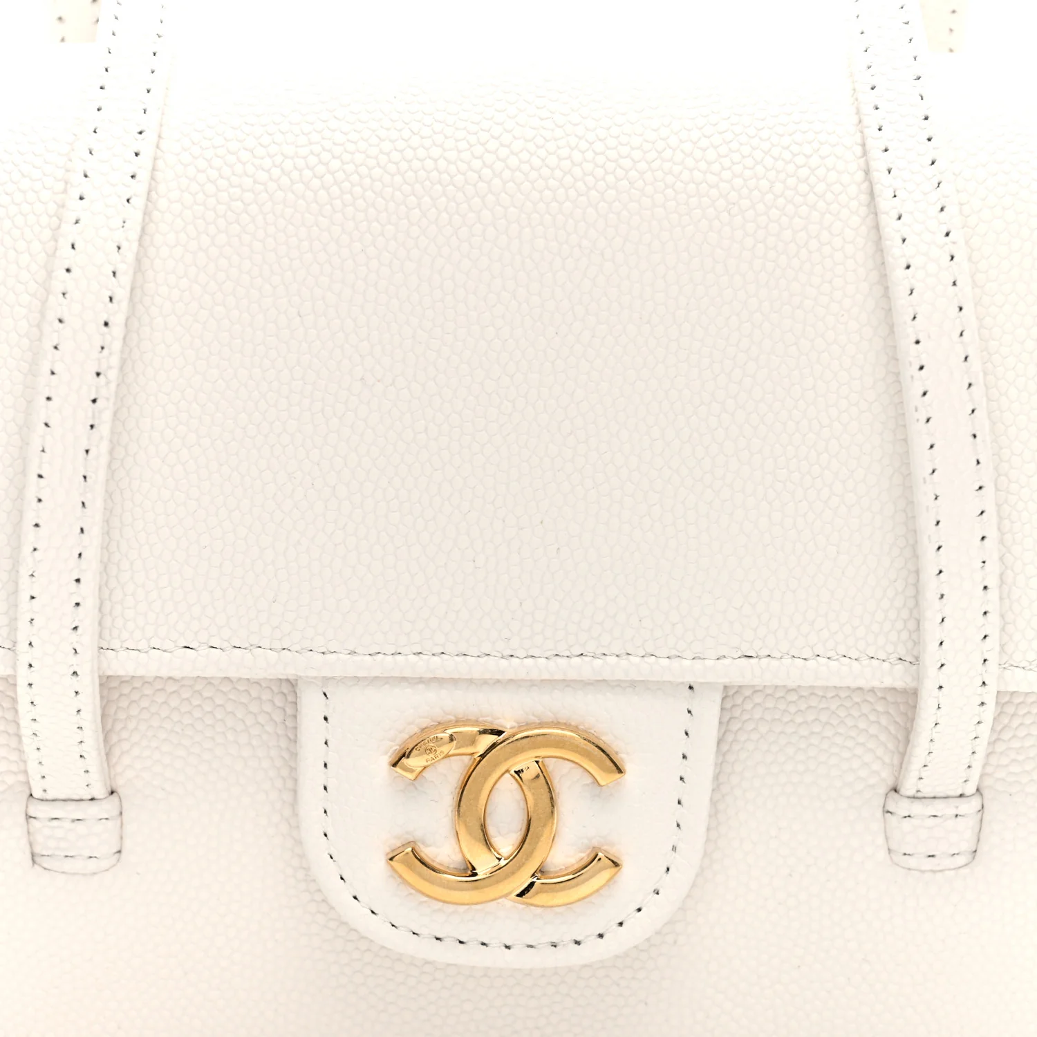 Shiny Caviar Mini Preppy Coco Shoulder Bag White