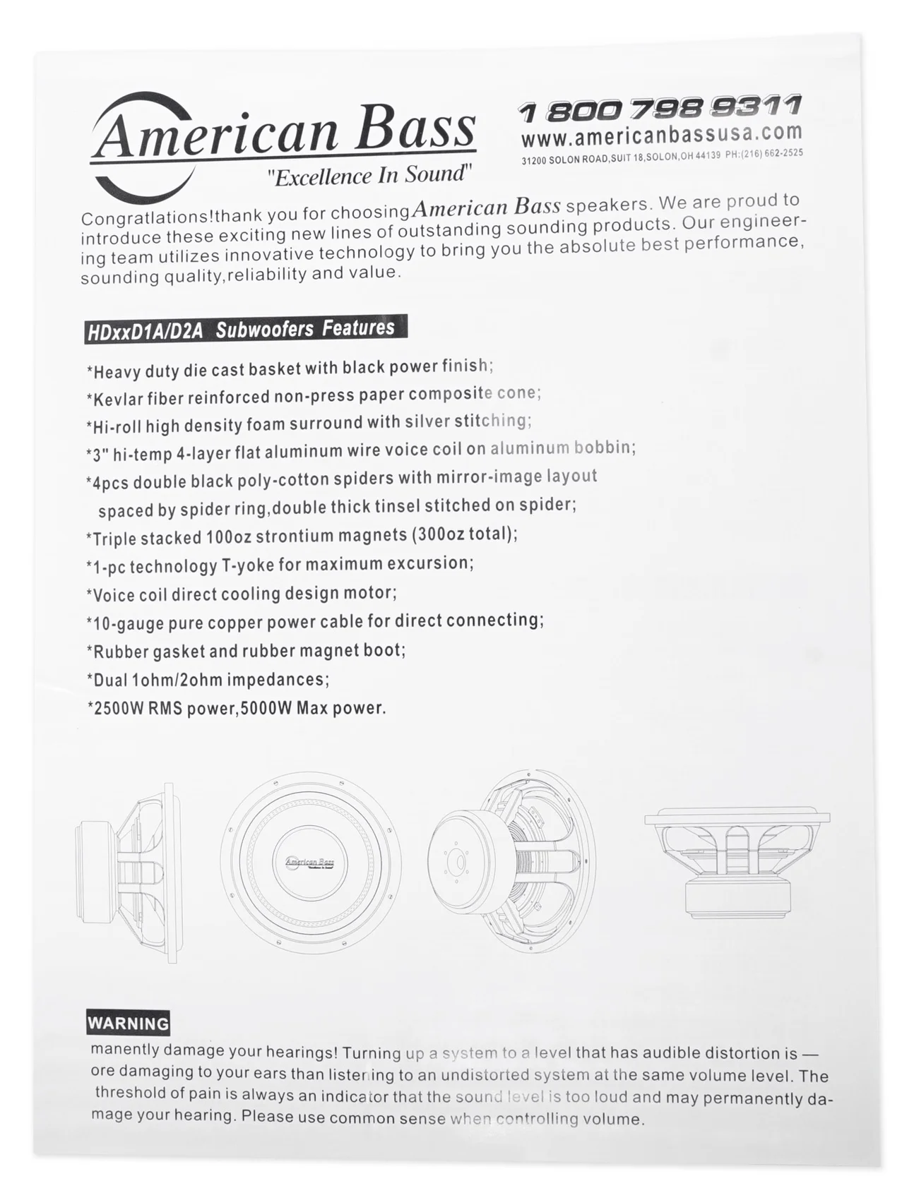 HD 10 Inch Subwoofer 1500 Watt RMS and 3000 Watt Max Power, 2 Ohm Impedance, 350-oz Magnet, and 3-inch Voice Coil, Pack of 1 - Image 6
