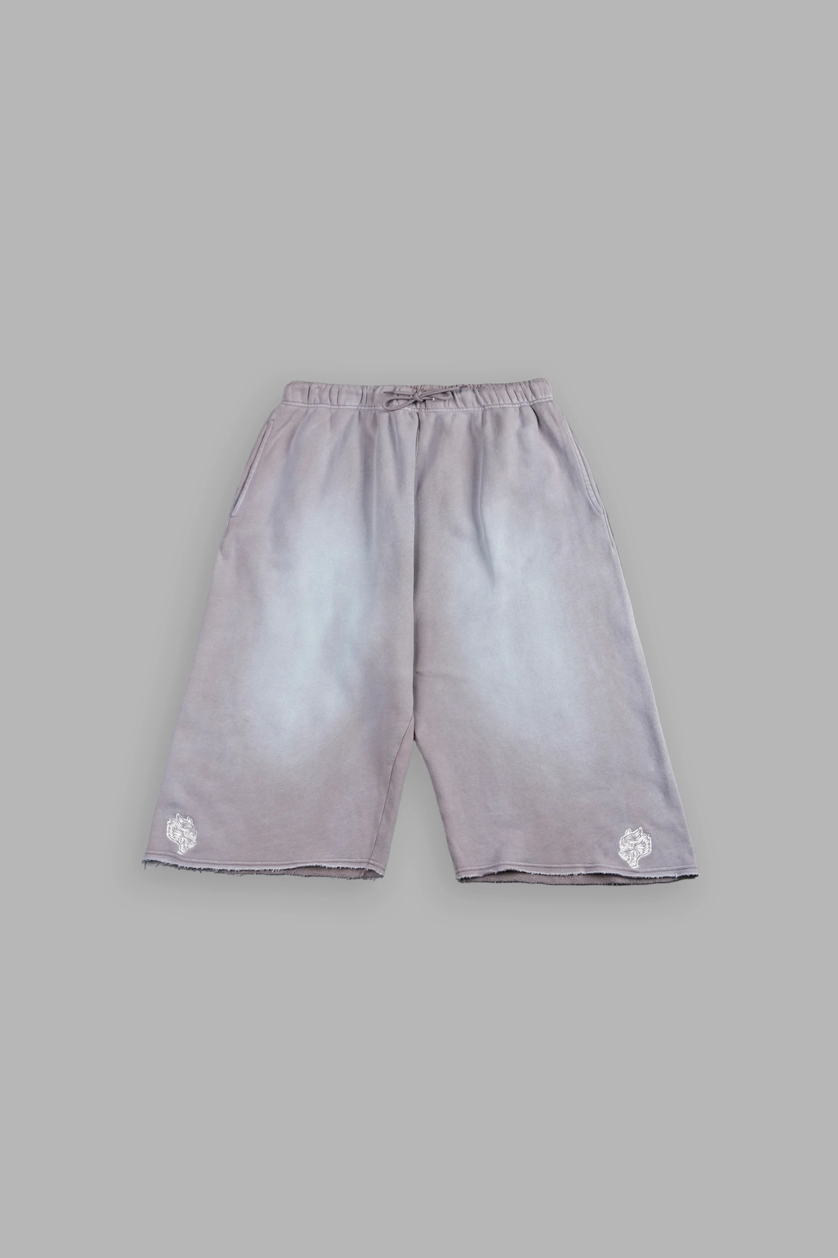 Dual Wolf Capri Sweat Pants In Pale Gray Super Sun Fade