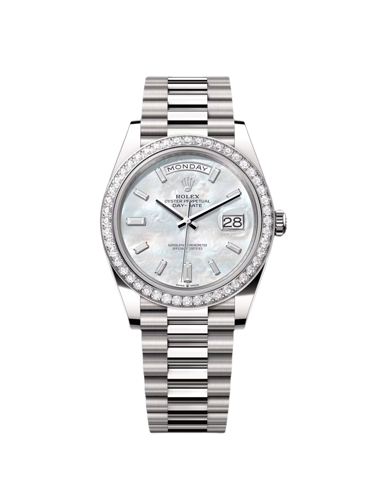 [Super Clone]Rolex Day-Date 40mm 228349RBR-0046 White Mother-of-Pearl Dial President Bracelet