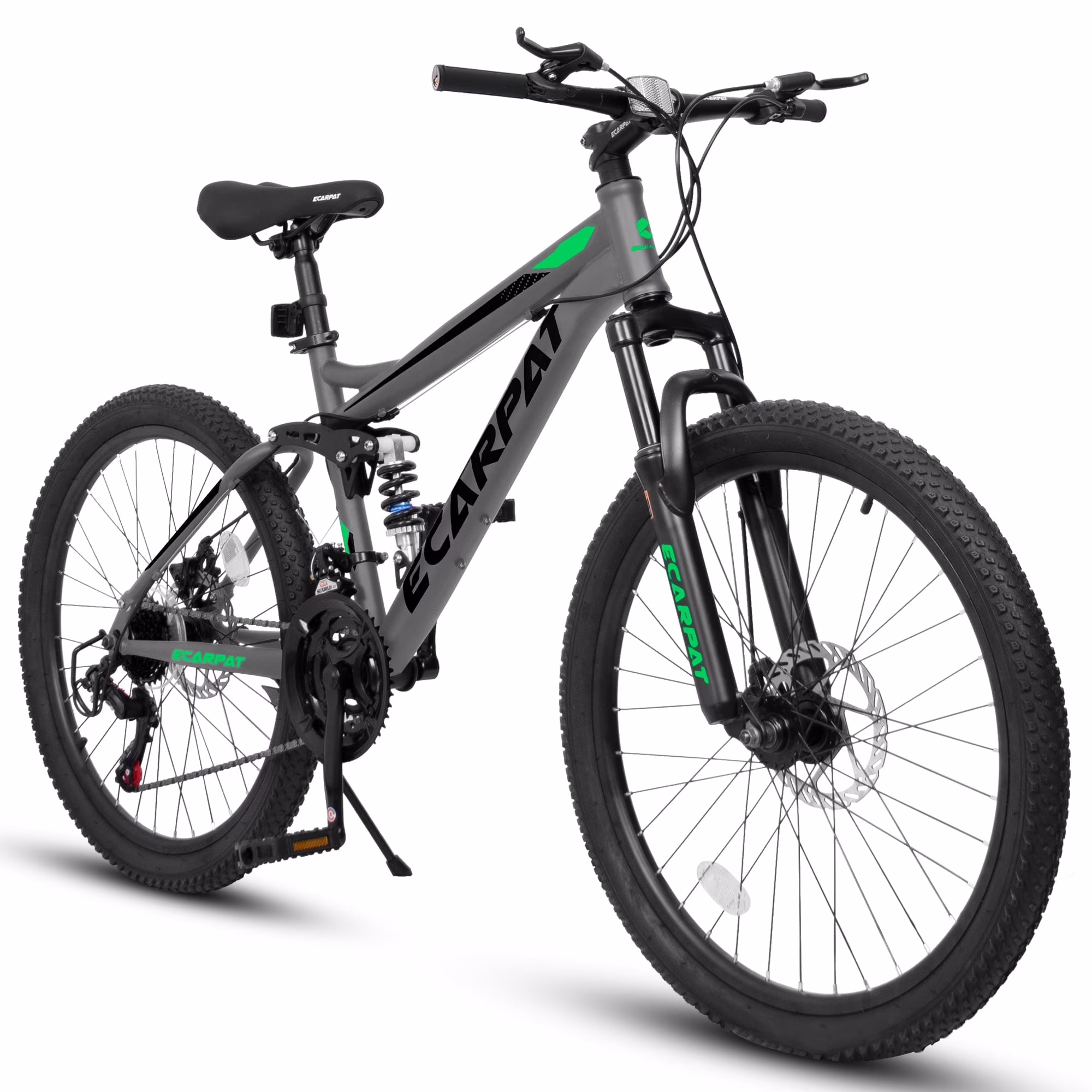 26 Inch-Wheels Mountain Bike, 21-Speed Full Suspension Mens Womens Trail Commuter City Bicycle with Disc Brakes, Grey