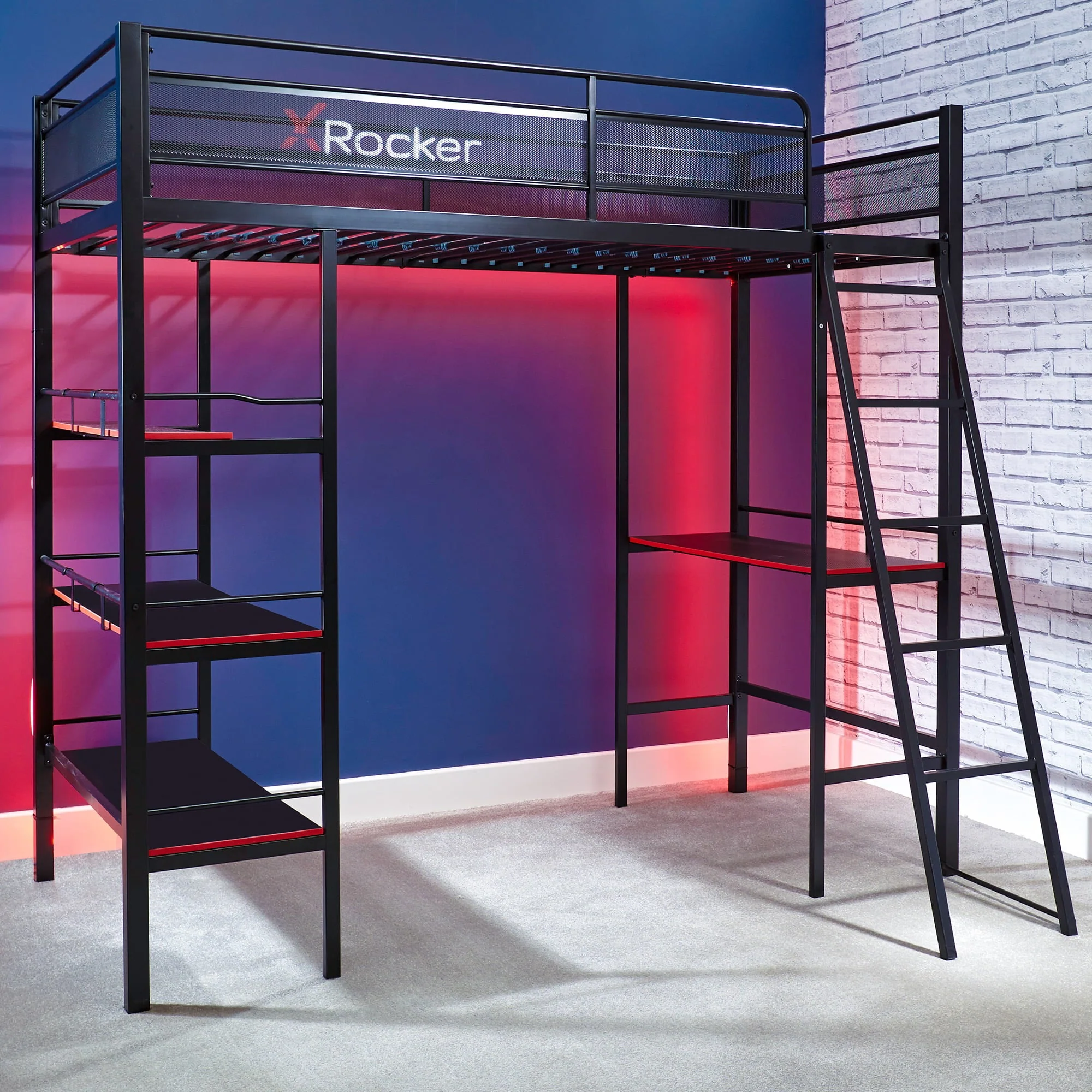 X Rocker Fortress Gaming Bunk with Desk and Shelves, Twin, Black/Red, Loft Bed, Children, Teen Image 4