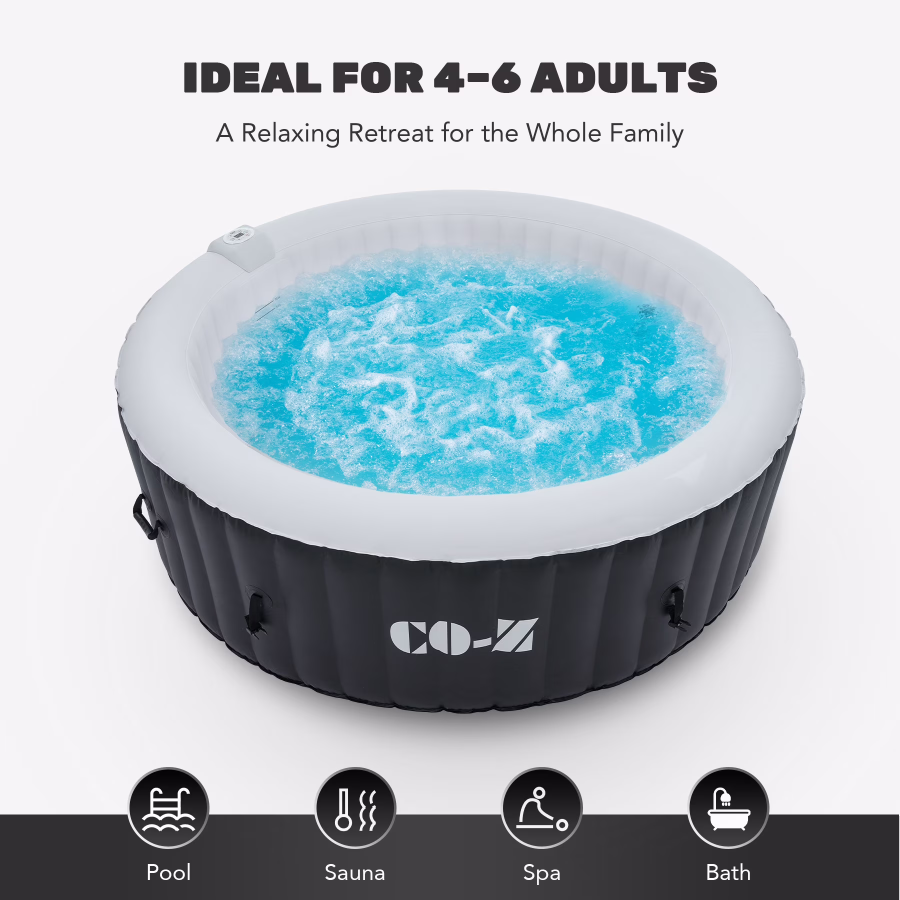 4-6 Person 7ft Inflatable Hot Tub Pool with Massage Jets and All Accessories Gray(4-6-R-Gray) - Image 7