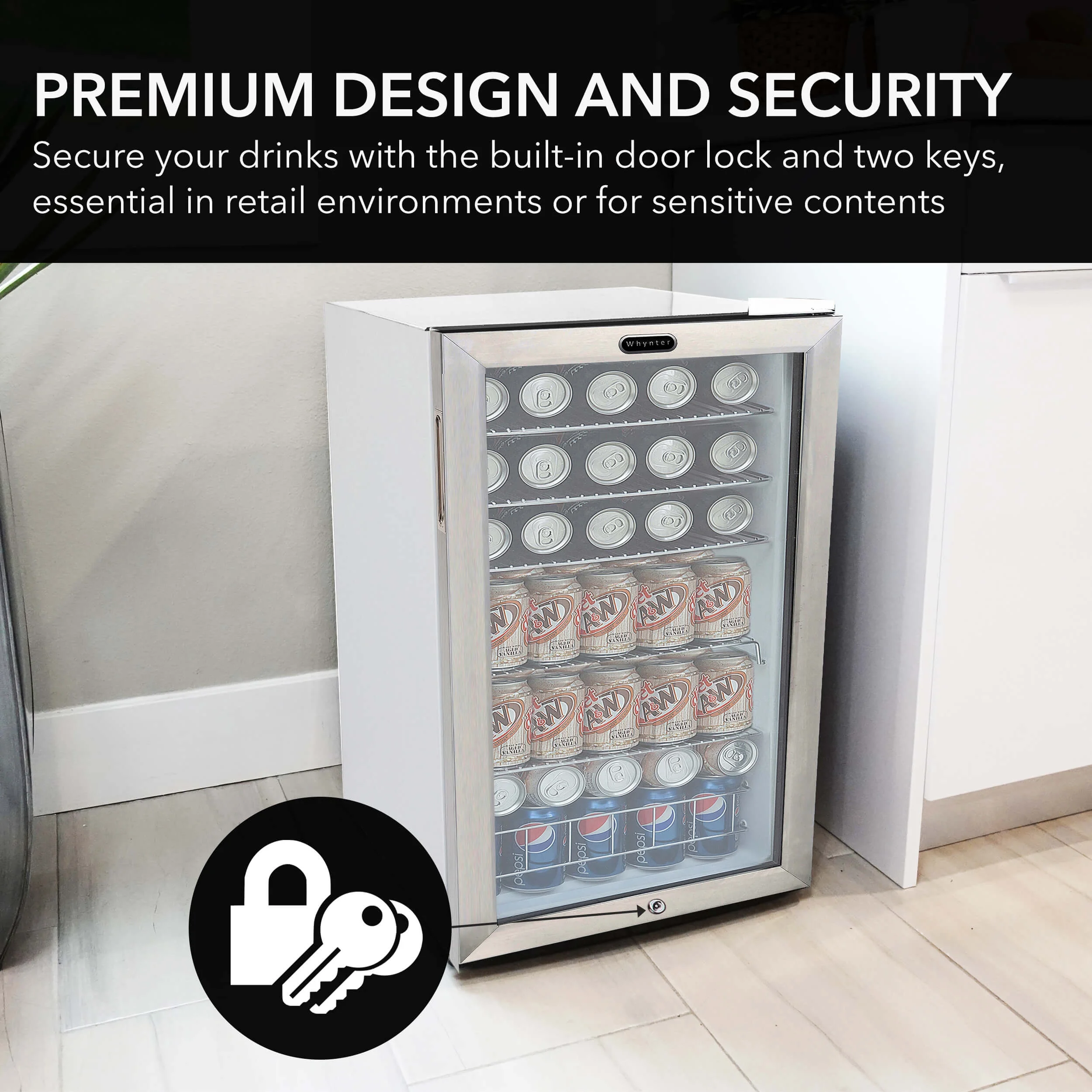 3.3 Cubic Foot Beverage Center Fridge with Lock Stainless Steel - Image 5