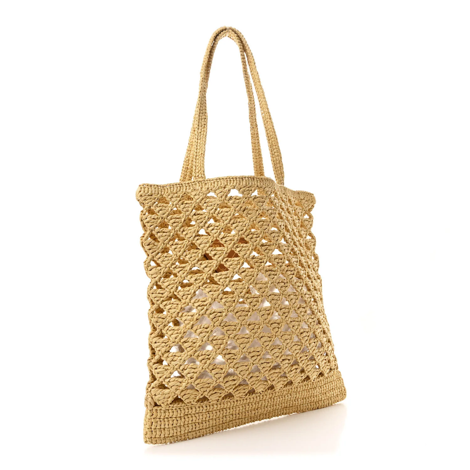 Yarn Raffia Effect Embroidered Logo Tote Naturale