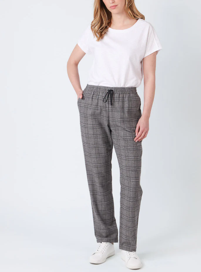Pantalon femme carreaux gris en viscose