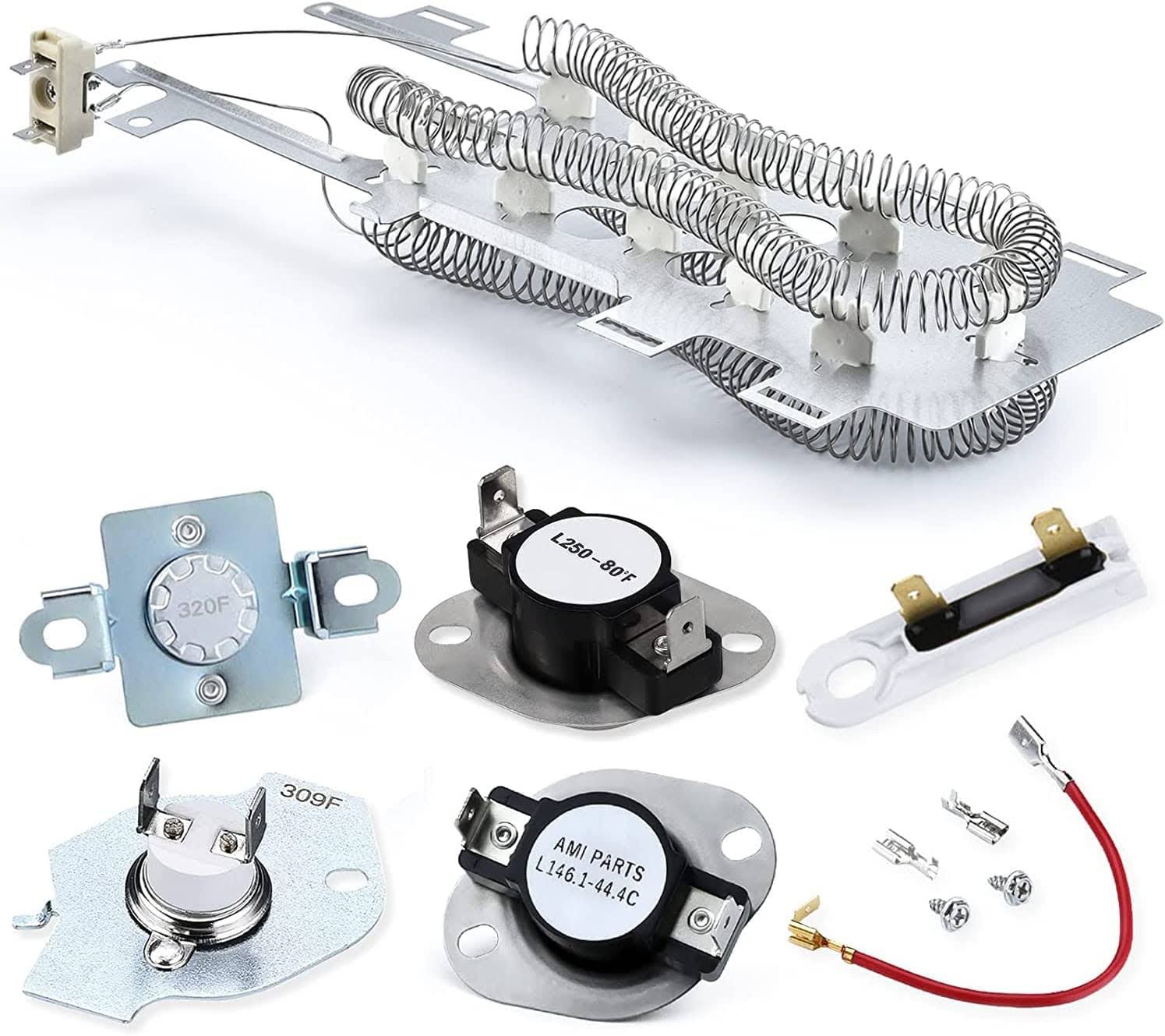 AMI Parts 8544771 & 279816 Dryer Heating Element with Dryer Thermostat & 279973 Dryer Thermal Cut-Off Fuse Kit & 3392519 Dryer Thermal Fuse Compatible