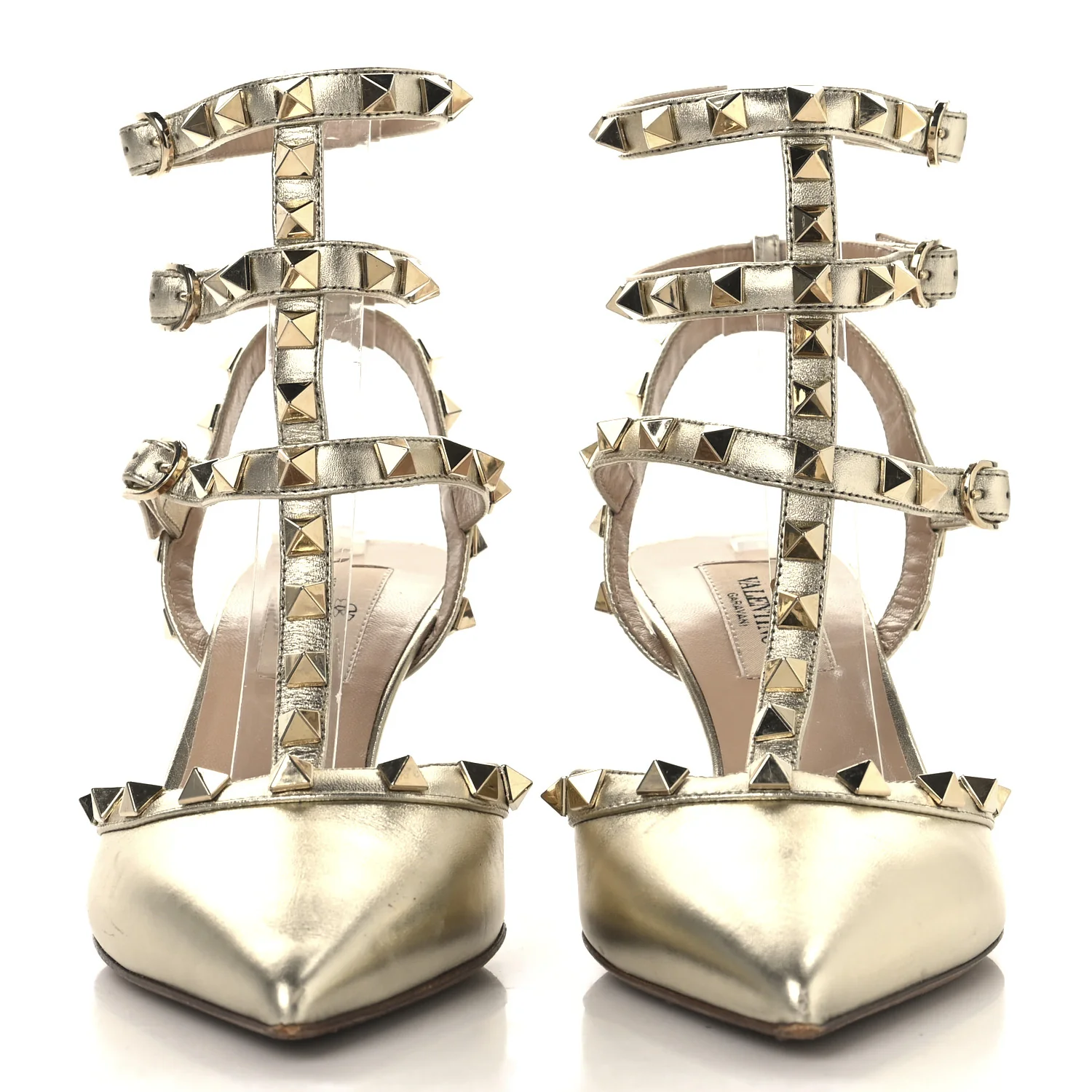 Metallic Nappa Rockstud Ankle Strap 65mm Pumps 36 Gold