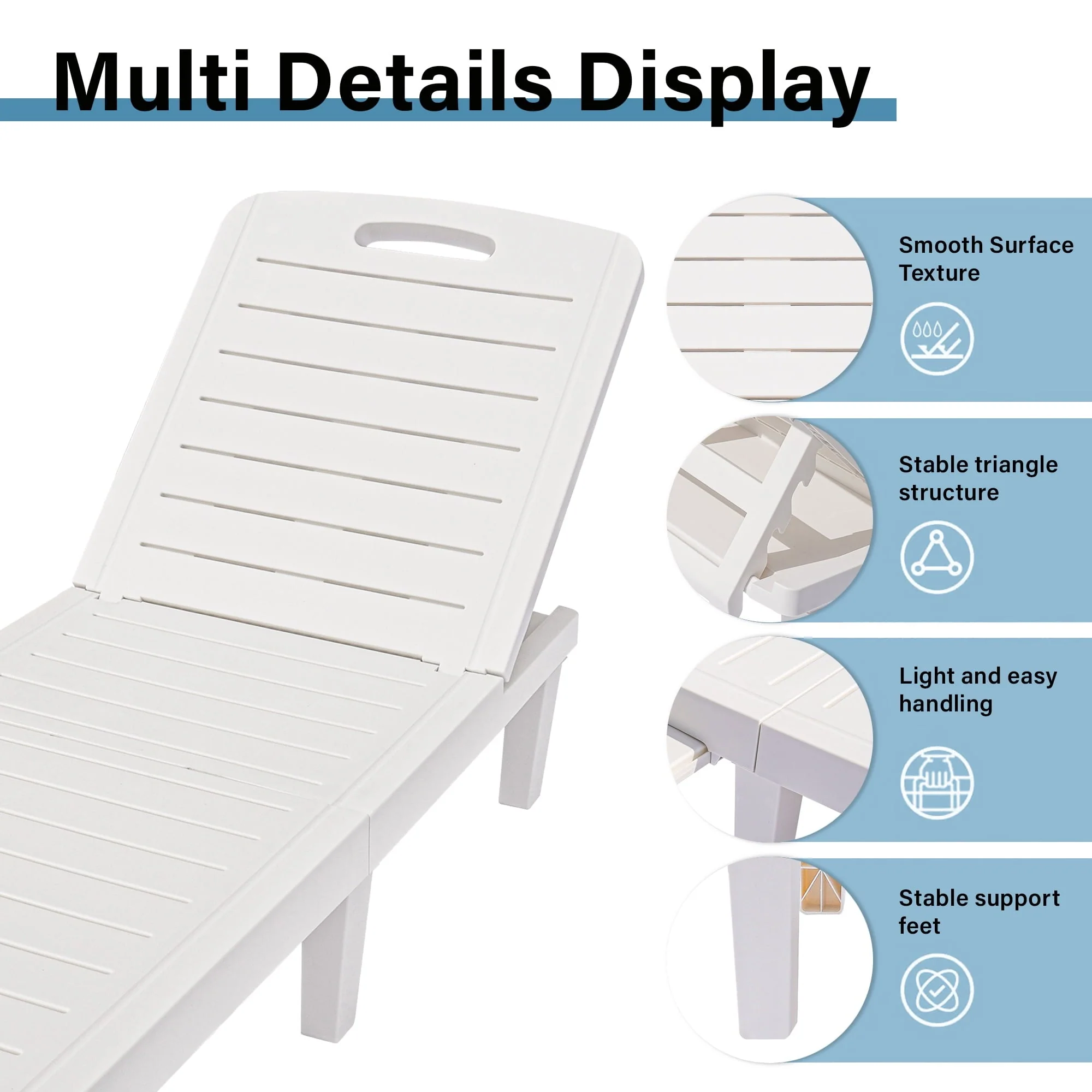 Patio Lounge Chair Set of 2, Adjustable Chaise with Side Table, Outdoor Lounger Recliner for Poolside, Patio, Backyard, Wood Texture Design | Waterproof | Easy to Assemble | Max Weight 330 lbs White(White,1PCS) - Image 10