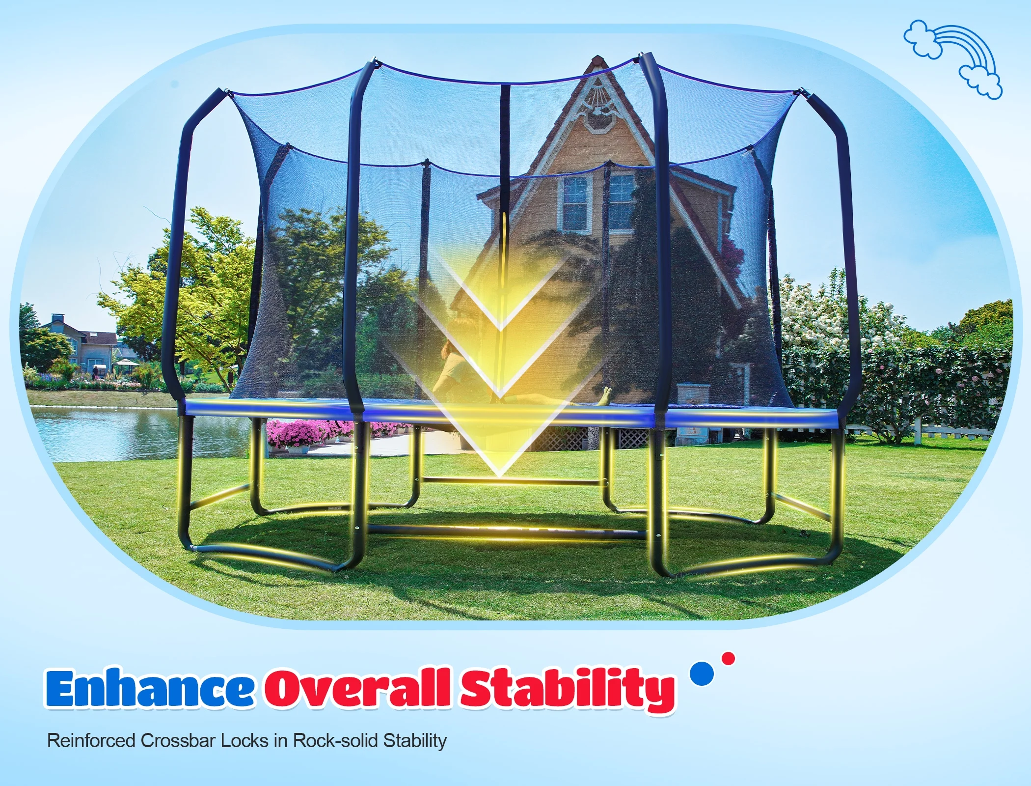 1200LBS Capacity Oval 8X13FT Heavy-Duty Yard Trampoline for Kids Adults with Safety Enclosure, 1.6mm Thickened Steel Frame Reinforced Legs, Outdoor Gymnastics Trampoline(8X13FT Oval) - Image 9