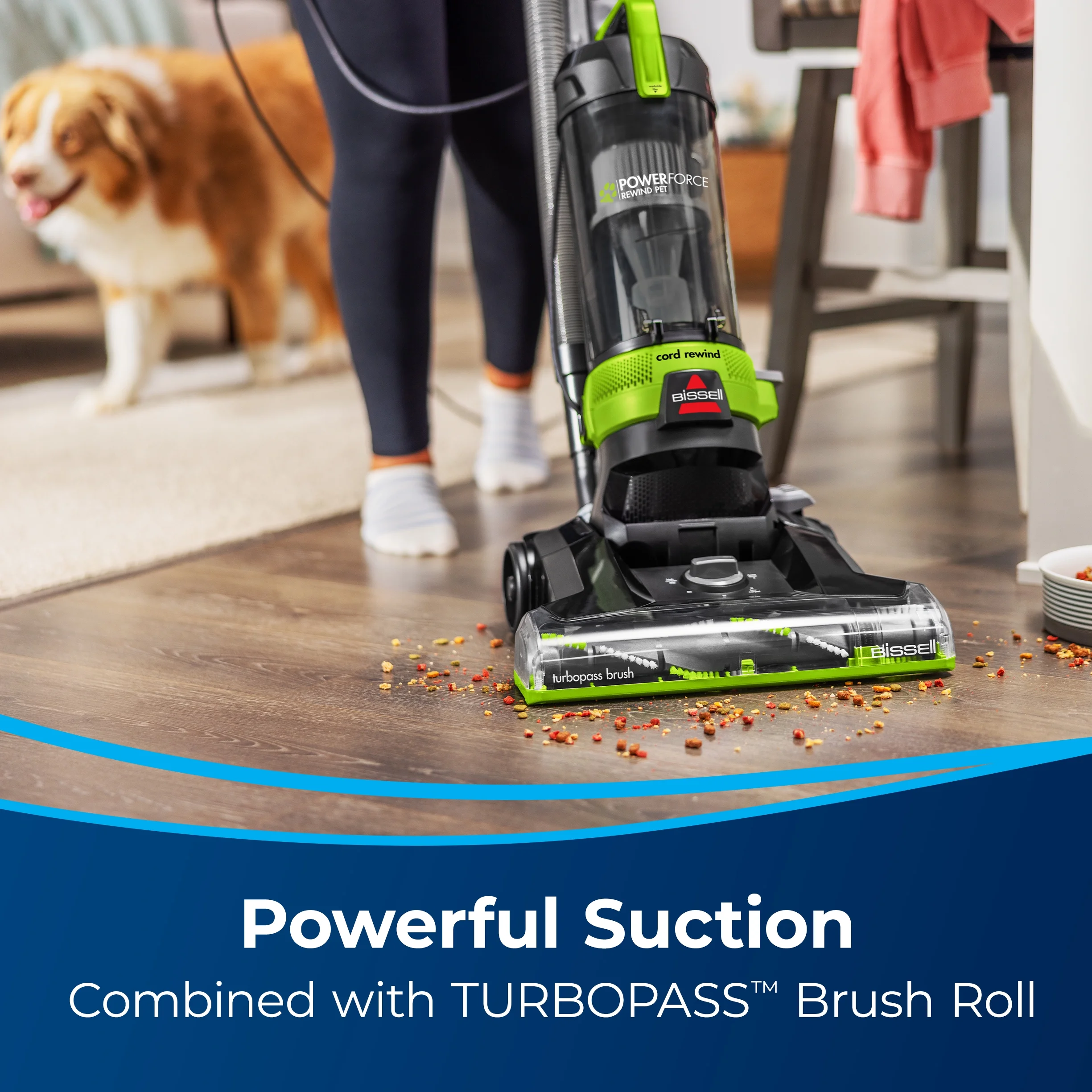 PowerForce Helix Turbo Rewind Pet, Upright Vacuum, Pet Friendly, Automatic Cord Rewind, Powerful Pet Hair Pickup, Extra-Wide Cleaning Path, 3333, Black Green - Image 3