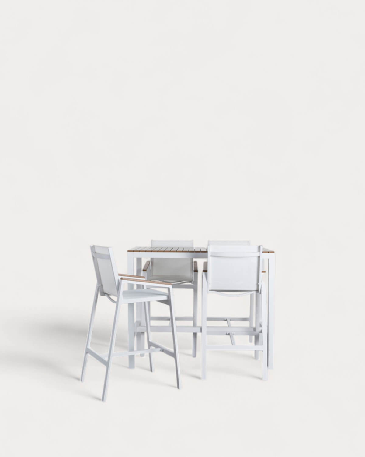 Korce - Set de Mesa Alta (130x70 cm) y 4 Taburetes Altos de Aluminio de Exterior Korce