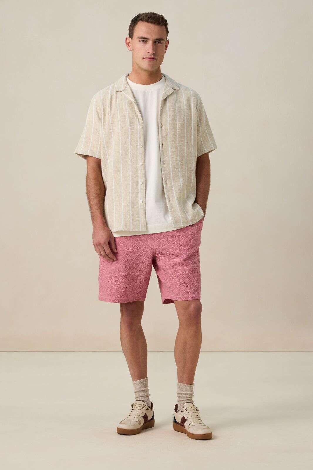 Beige gestreept overhemd