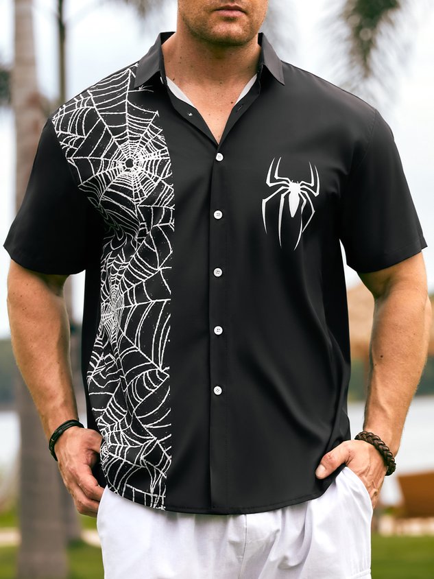 Chemise hawaïenne décontractée douce et respirante à imprimé araignée pour homme, avec boutons sur le devant, idéale pour Halloween.