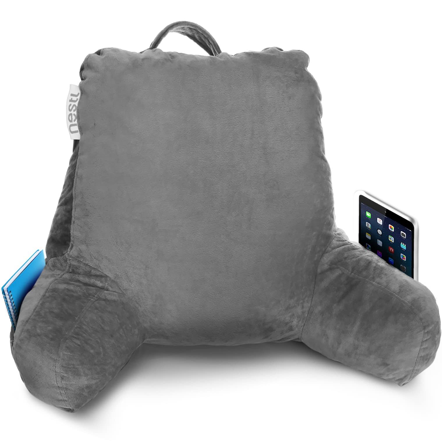 Nestl Reading Pillow Standard Bed Pillow, Back Pillow for Sitting in Bed Shredded Memory Foam Chair Pillow, Reading & Bed Rest Pillows Grey Back