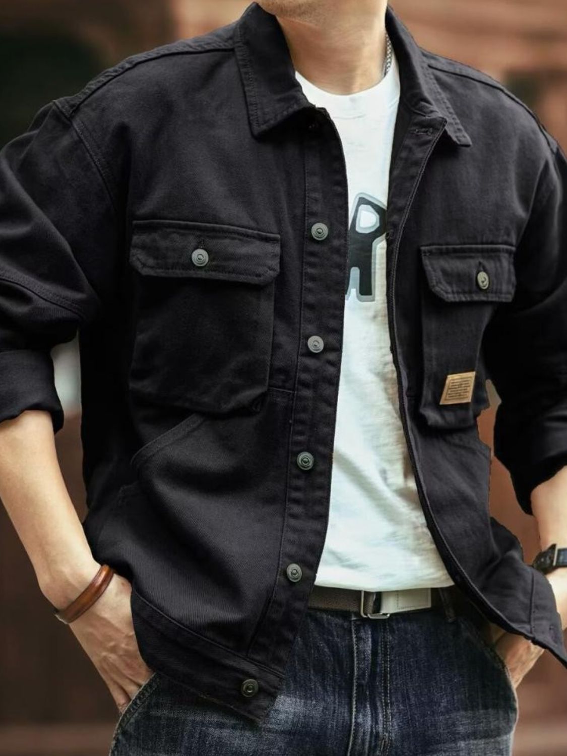 Men’s Washed Collared Neck Cargo Jacket