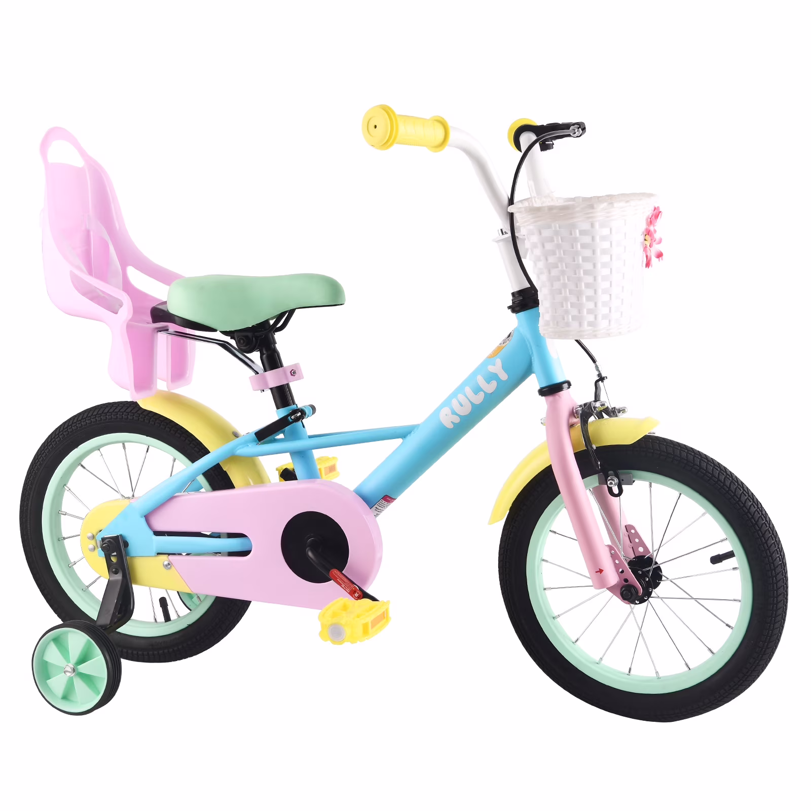 14" Kids Bike for 3 4 5 Years Girls 35-47 inch Tall, Girls Toddler Bicycle with Training Wheels, Doll Bike Seat Coaster Brake, Rainbow Bike, Macarons(14")