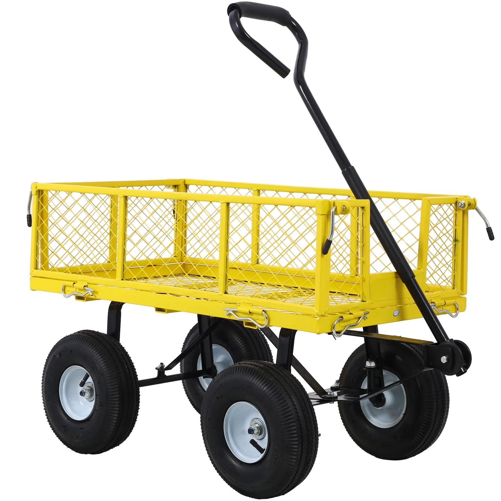 Steel Garden Cart, Heavy-Duty Steel Mesh Utility Garden Wagon with Removable Sides and 9.5" Pneumatic Tires for Outdoor Lawns Yards Farms and Ranches, 550 lb Capacity, Yellow(Yellow) - Image 4