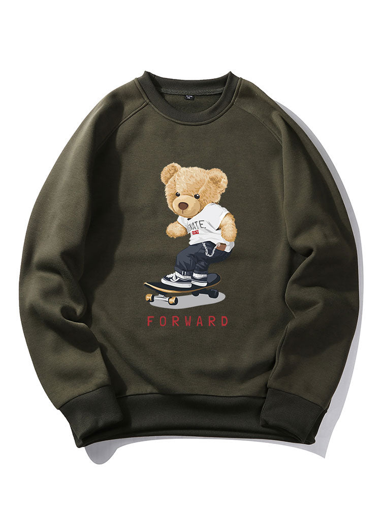 Sweat-shirt à manches raglan imprimé ours sur skateboard