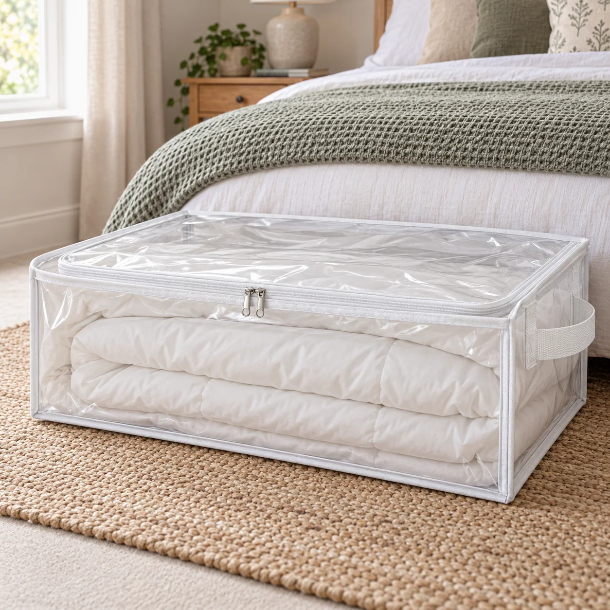 Clear White-Trim Bedding Storage Bag, Long
