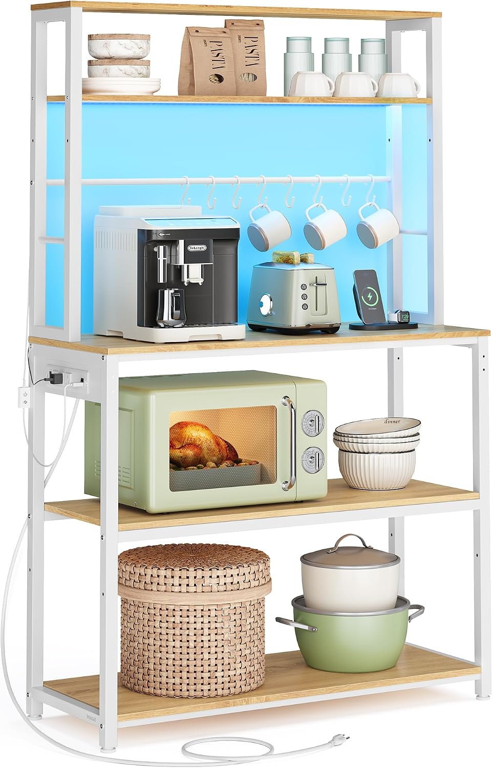 VASAGLE Coffee Bar, 31.5 Inches 6-Tier Baker's Rack with 6 Hooks