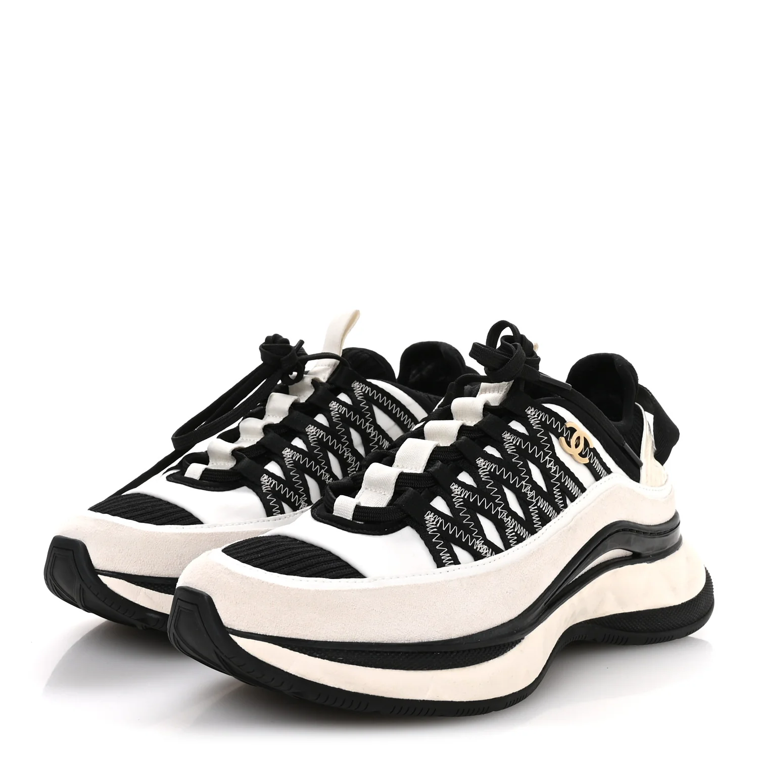 Fabric Suede Calfskin Sneakers 38 White Black