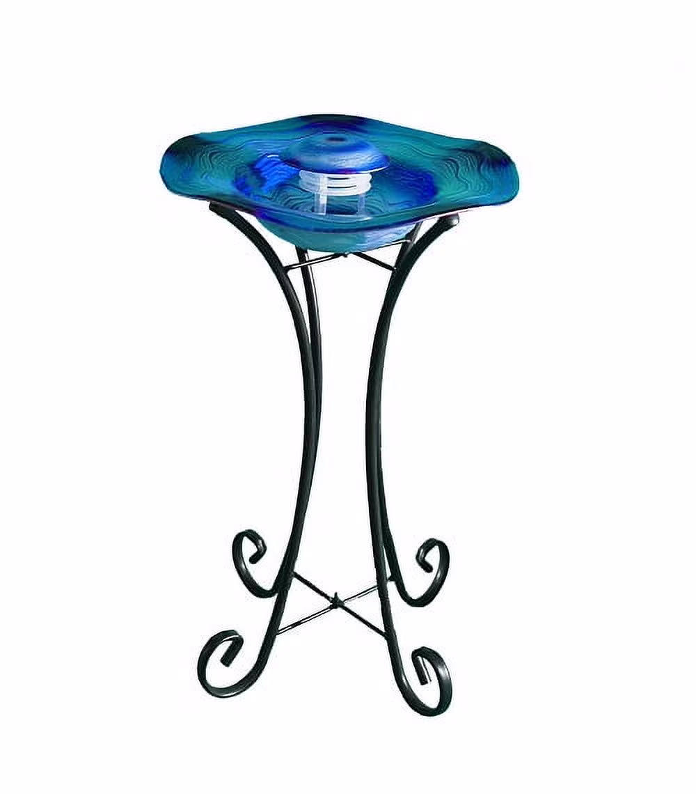 Xbrand 27in Tall Floor Mist Fountain with 12 Color Changing LED Lights and Inline Control - Blue Glass and Metal Design, Blue Freestanding Mist Fountain, Indoor Mist Fountain
