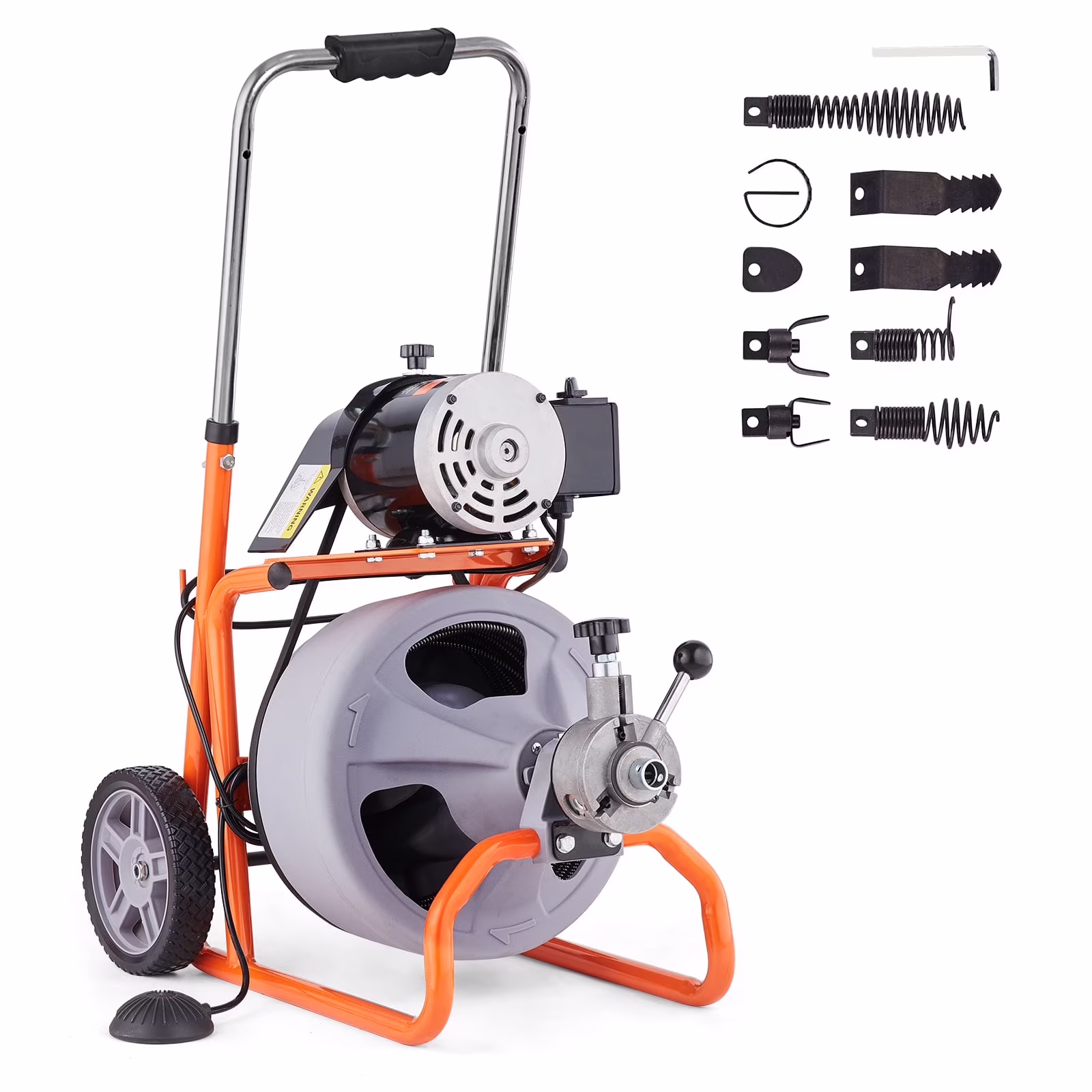 VEVOR Drain Cleaner Machine 100FT x 3/8 in, Auto Feed Sewer Snake Drain Auger on Wheels, Portable Drain Cleaning Machine with 8 Cutters & Air - Activated Foot Switch for 2