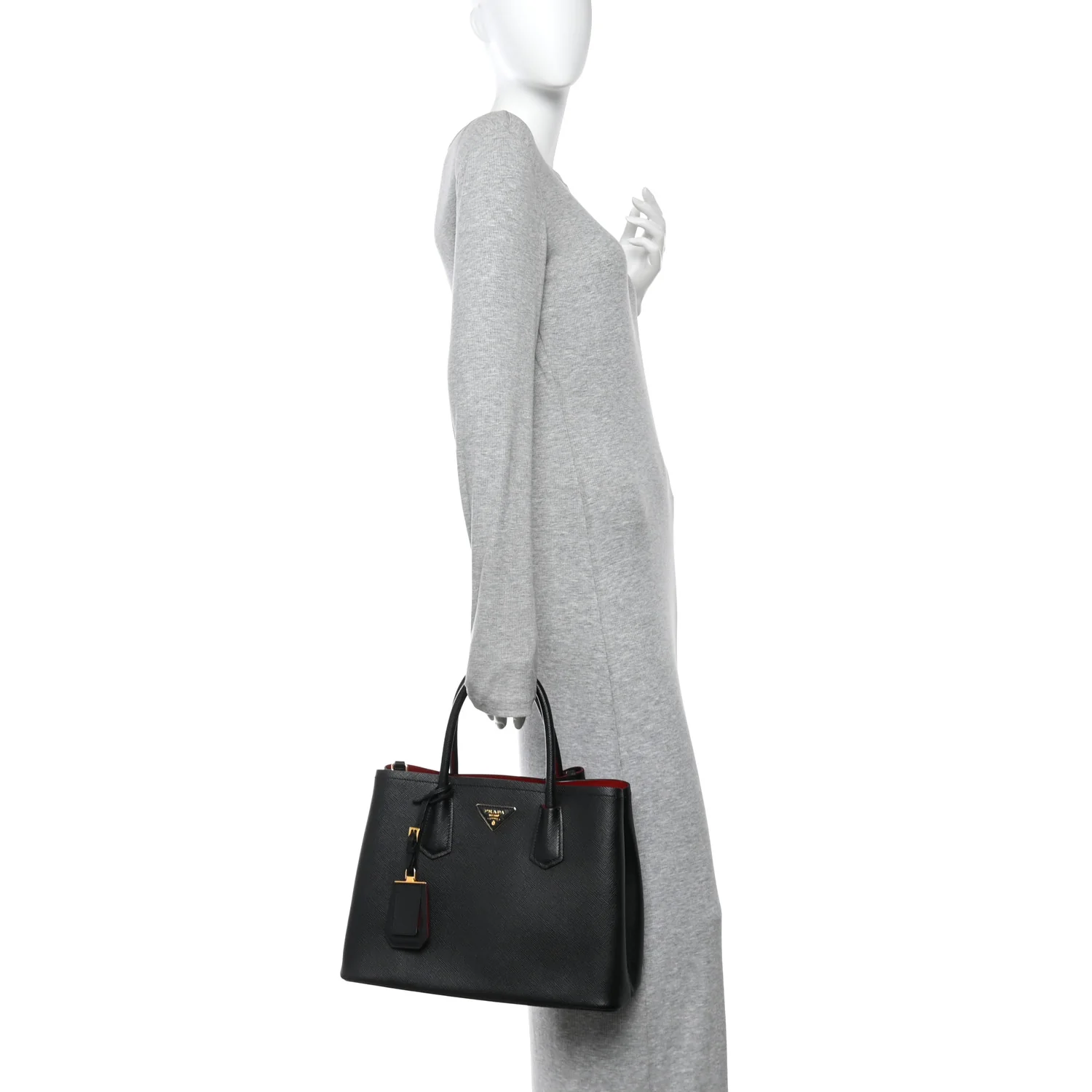 Saffiano Cuir Medium Double Bag Black Fuoco