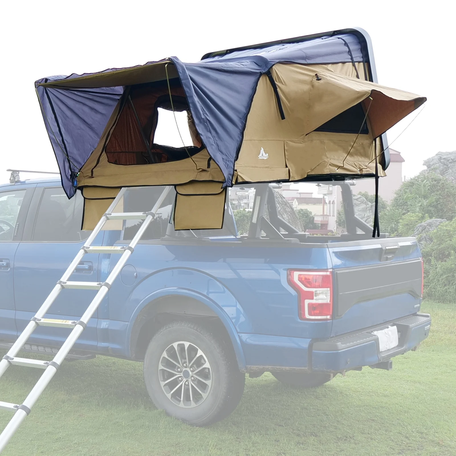 Hardshell Rooftop Tent, 2-3 Person, Khaki, Waterproof, 143.3 lbs(Khaki) - Image 8