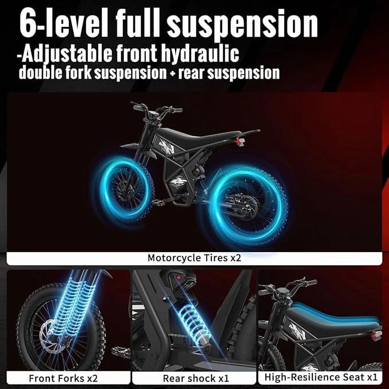 2400W 48V Electric Dirt Bike for Adults GT73,brushless Hub Motor,18.2AH*2 Electric BIKE with 25" tires digital screen Carbon Steel,BLACK - Image 9