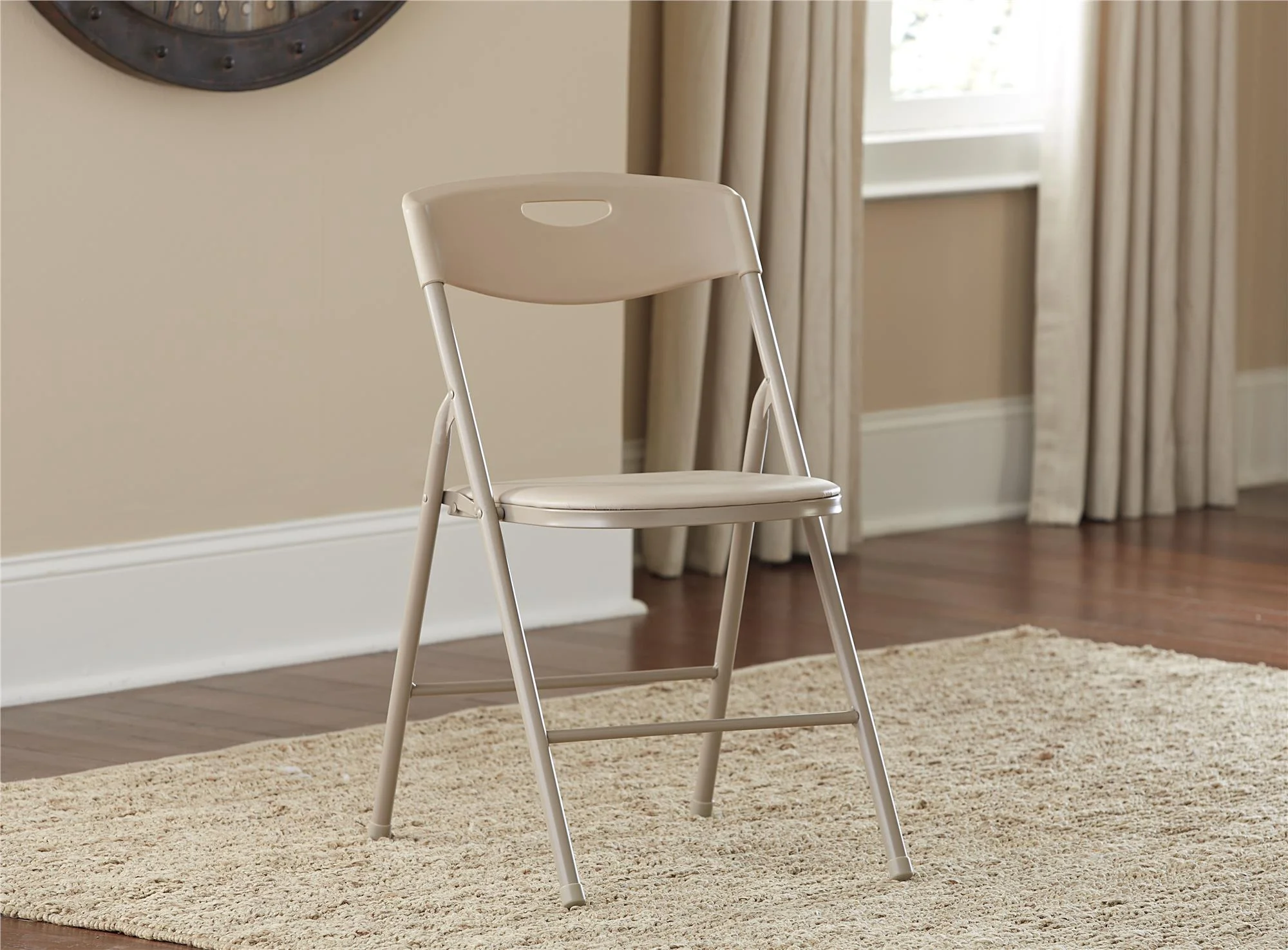 34" Folding Card Table and 4 Resin Folding Chairs with Seatback Handles, Antique Linen(Antique Linen) - Image 9