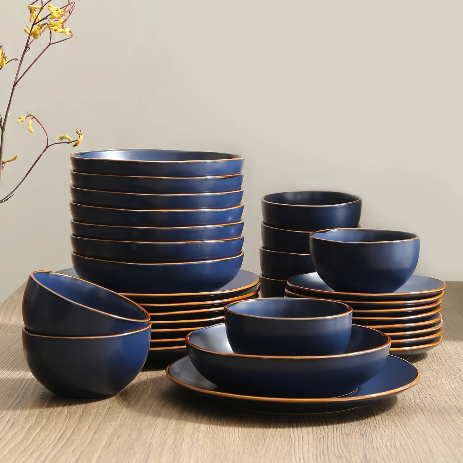 Stone + Lain Brasa Stoneware Collection Dinnerware Set, 32 - Piece Service for 8, Blue