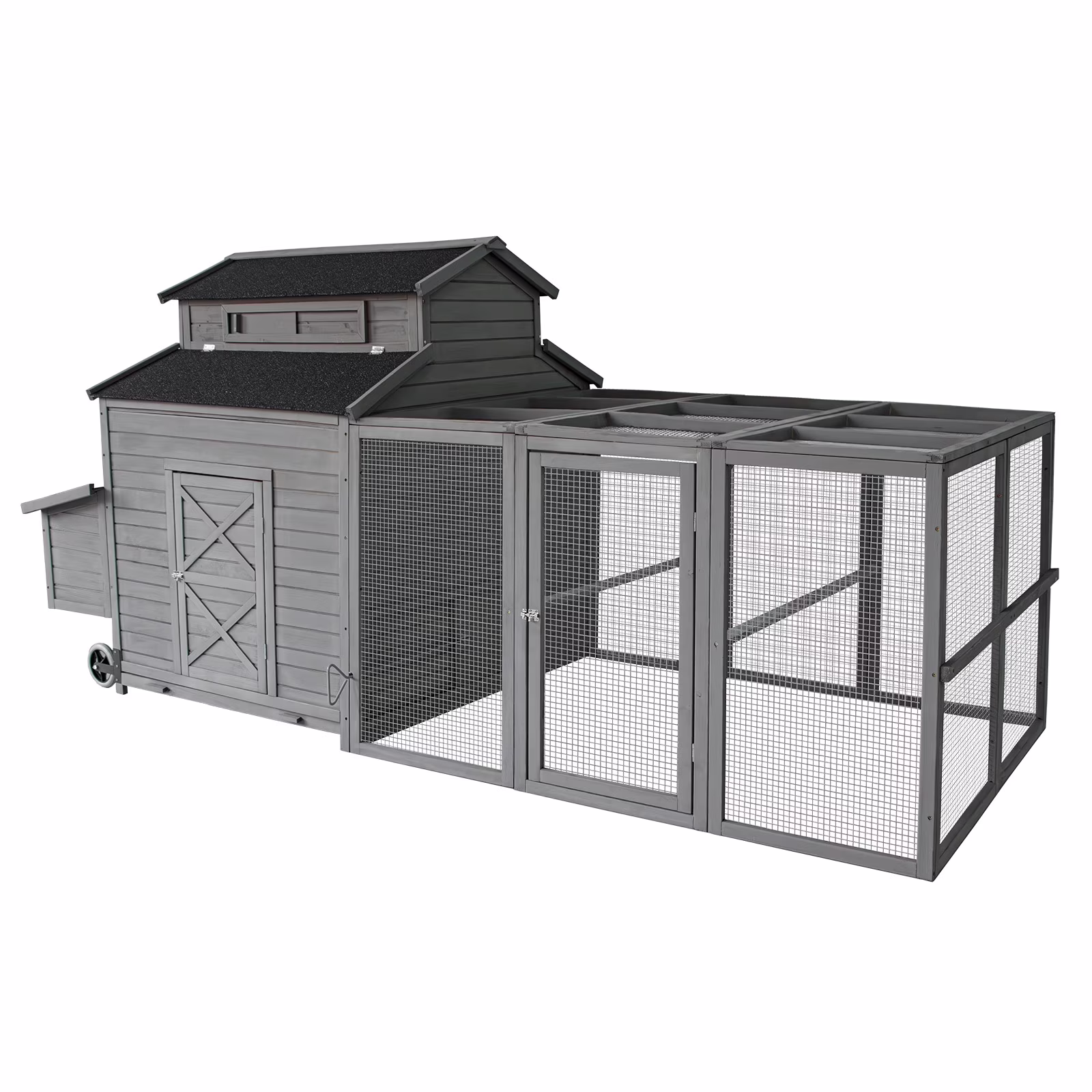 Chicken Coop for 6-10 Chickens, 112" Large Chicken Coops, with Chicken Run Nesting Box Secure Enclosure, Outdoor Wooden Hen House Hutch for Rabbit, Poultry Pet, Duck(Gray)