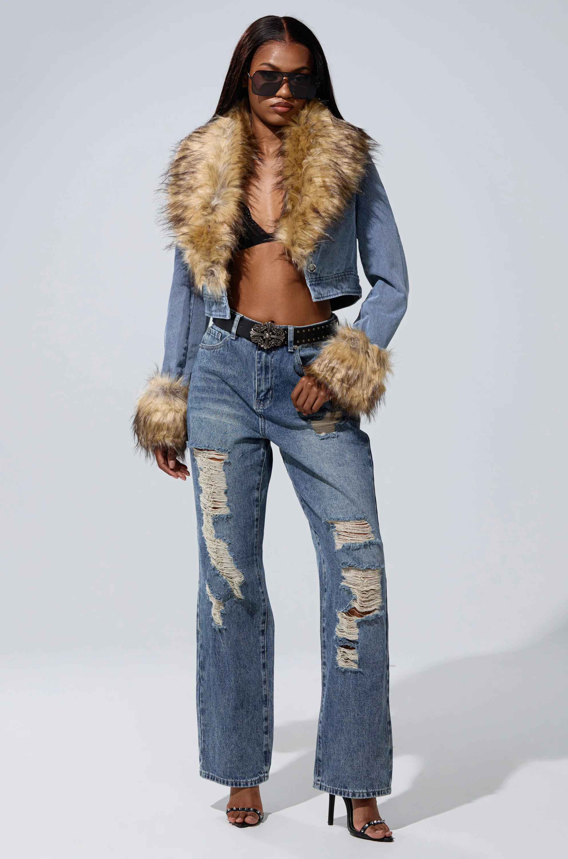 NEW GISELE CROPPED FUR TRIM JACKET - Akira Store