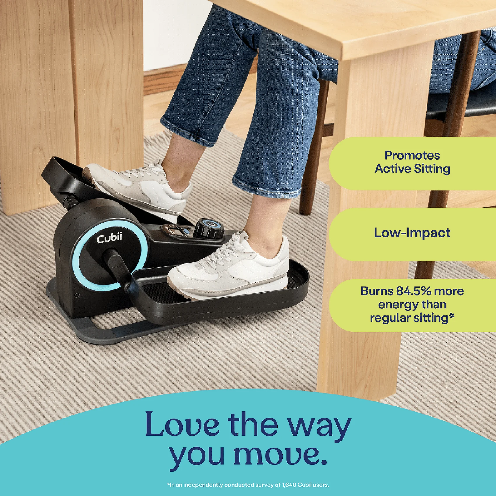 Cubii Move - Compact Seated Under Desk Elliptical Trainer, 6 Adjustable Magnetic Resistance Levels