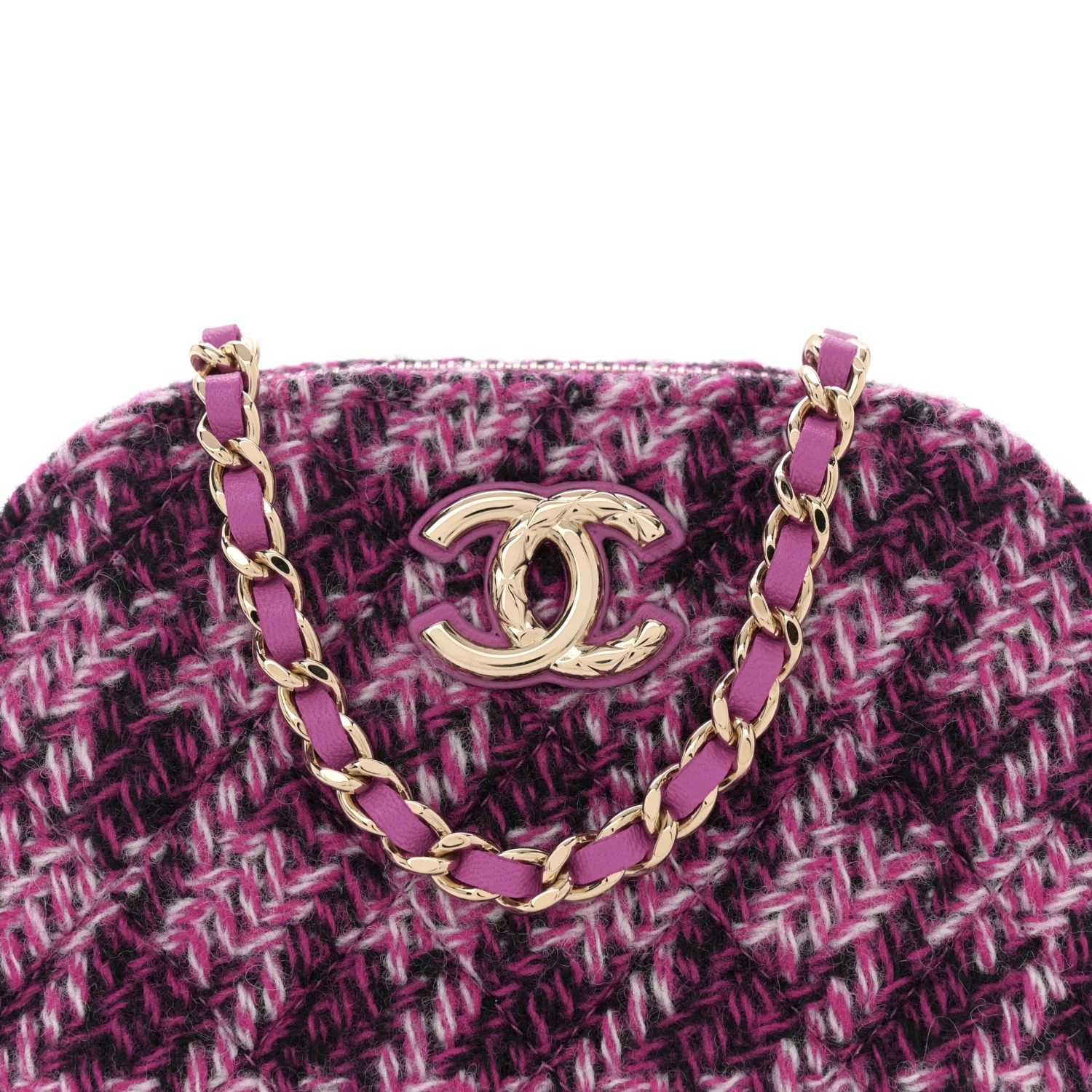 Tweed Quilted Mini Clutch With Chain Purple