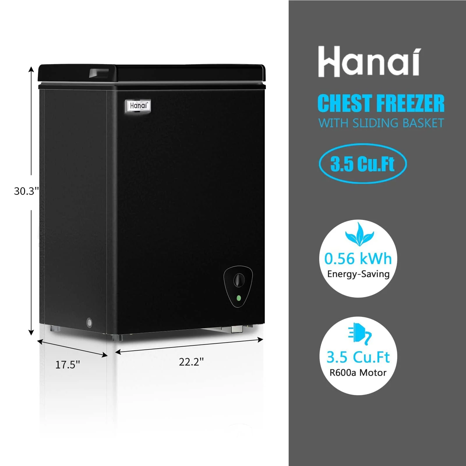 WANAI Chest Freezer, 3 5 Cubic Deep Freezer with Top Open Door and Removable Storage Basket, 7 Gears Temperature Control, Energy Saving Image 7