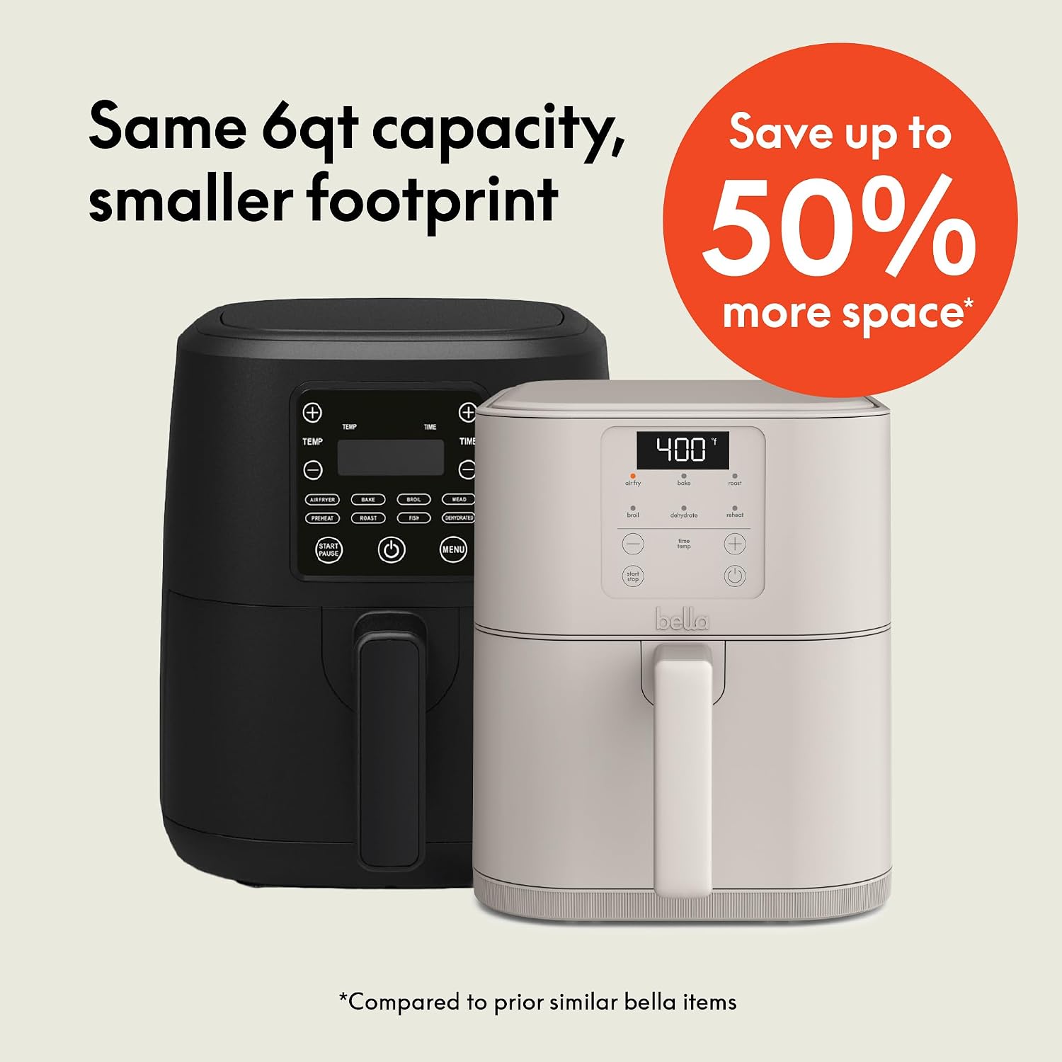 bella Fits-Anywhere™ 6qt Slim Air Fryer, Non-Toxic Coating, Oatmilk