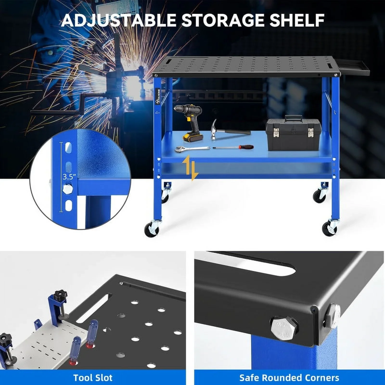 Uforic Welding Table w/360 Degree Swivel Brake Casters, 1200lb Load Capacity Heavy Duty Metal Workbench with 5/8 Holes for Welding Sawing, 36 x 18